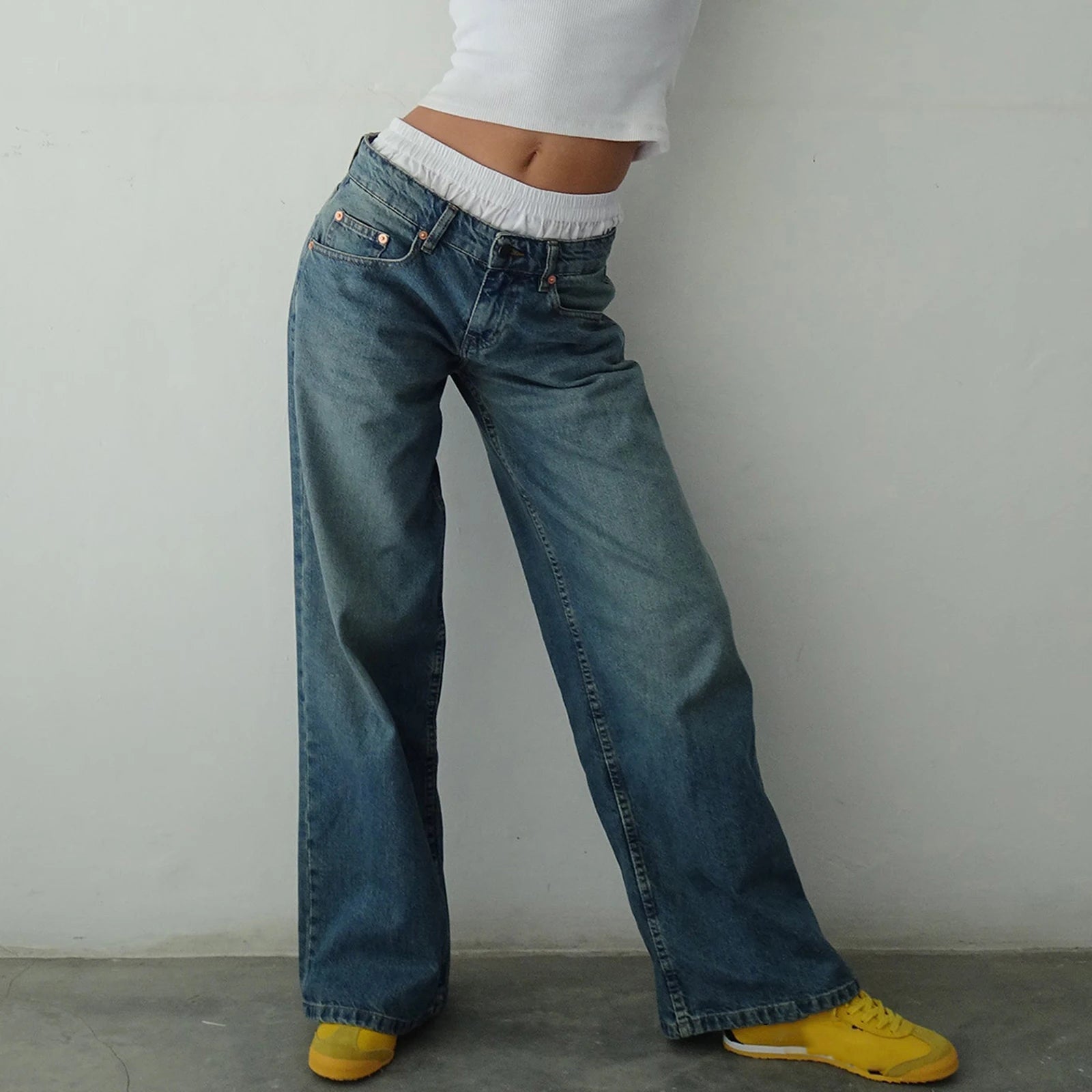 Y2K Baggy Jeans for Women Trendy Low Rise Casual Straight Leg Boyfriend Jeans Denim Pants with Pocket Streetwear