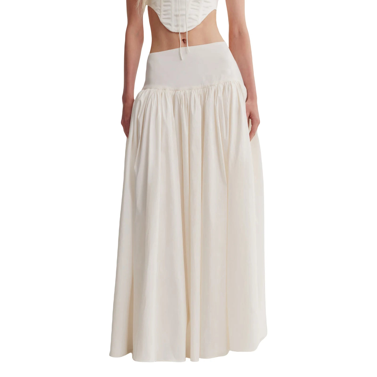 Women s Long Skirt Loose Fitting Elastic Waist Ruched Detail Solid Color Skirt for Spring Summer