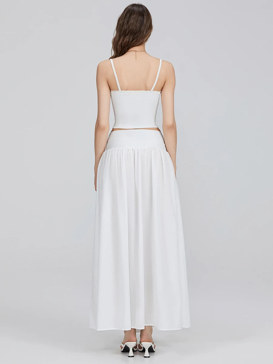Women s Long Skirt Loose Fitting Elastic Waist Ruched Detail Solid Color Skirt for Spring Summer