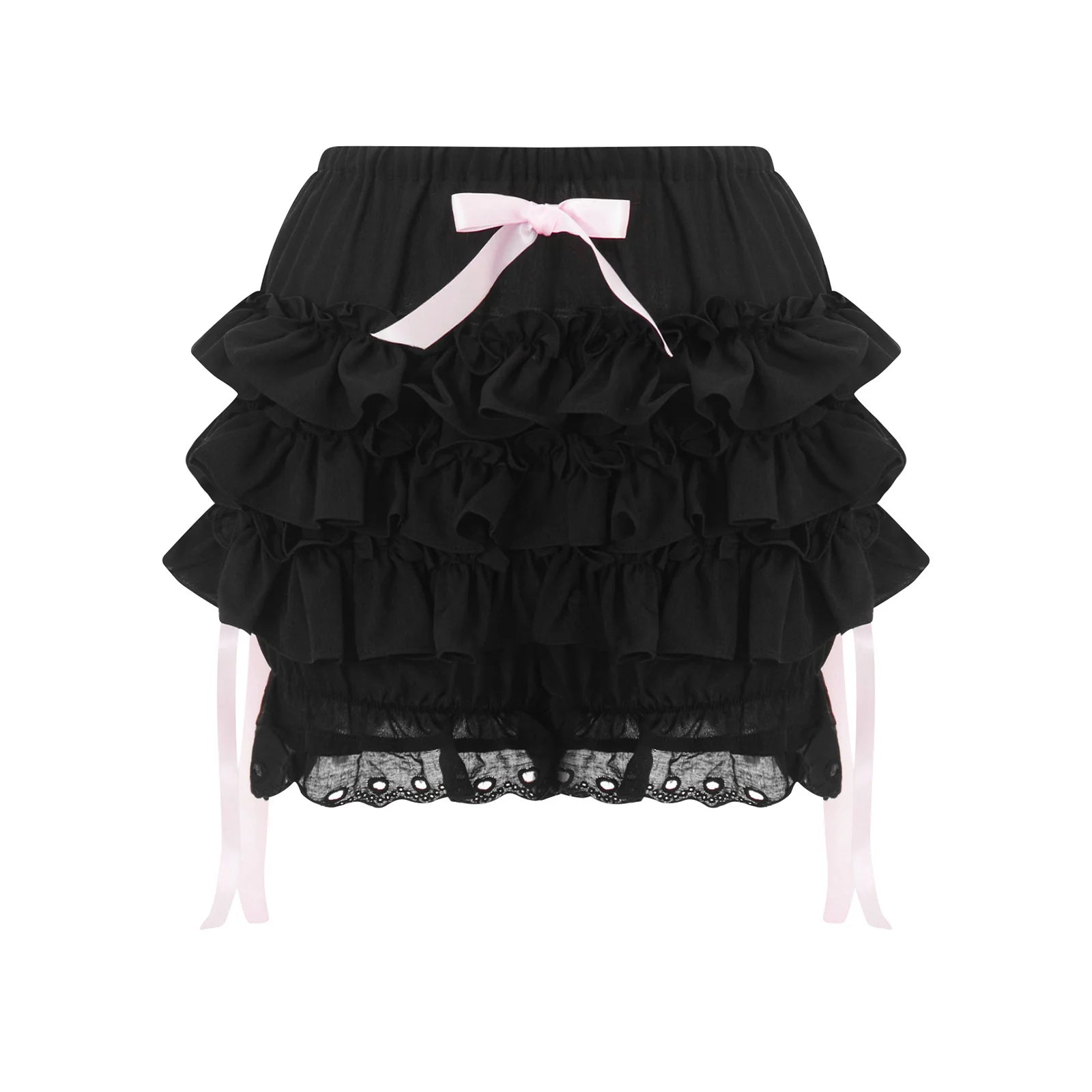 Women s Fashion Bloomers Shorts Lace Trim Layered Ruffle Bowknot Elastic Waist Short Pants Summer Casual Shorts
