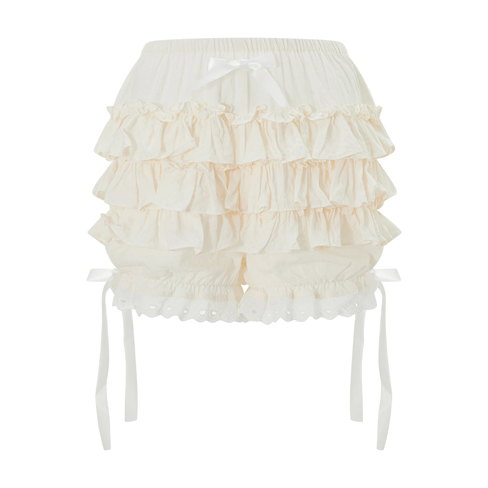 Women s Fashion Bloomers Shorts Lace Trim Layered Ruffle Bowknot Elastic Waist Short Pants Summer Casual Shorts