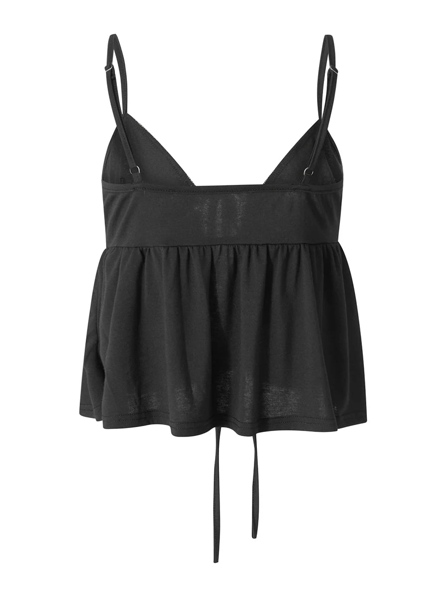 Women s Crop Cami Tops Sleeveless Tie-Up Front Lace Patchwork Loose Fit Camisole