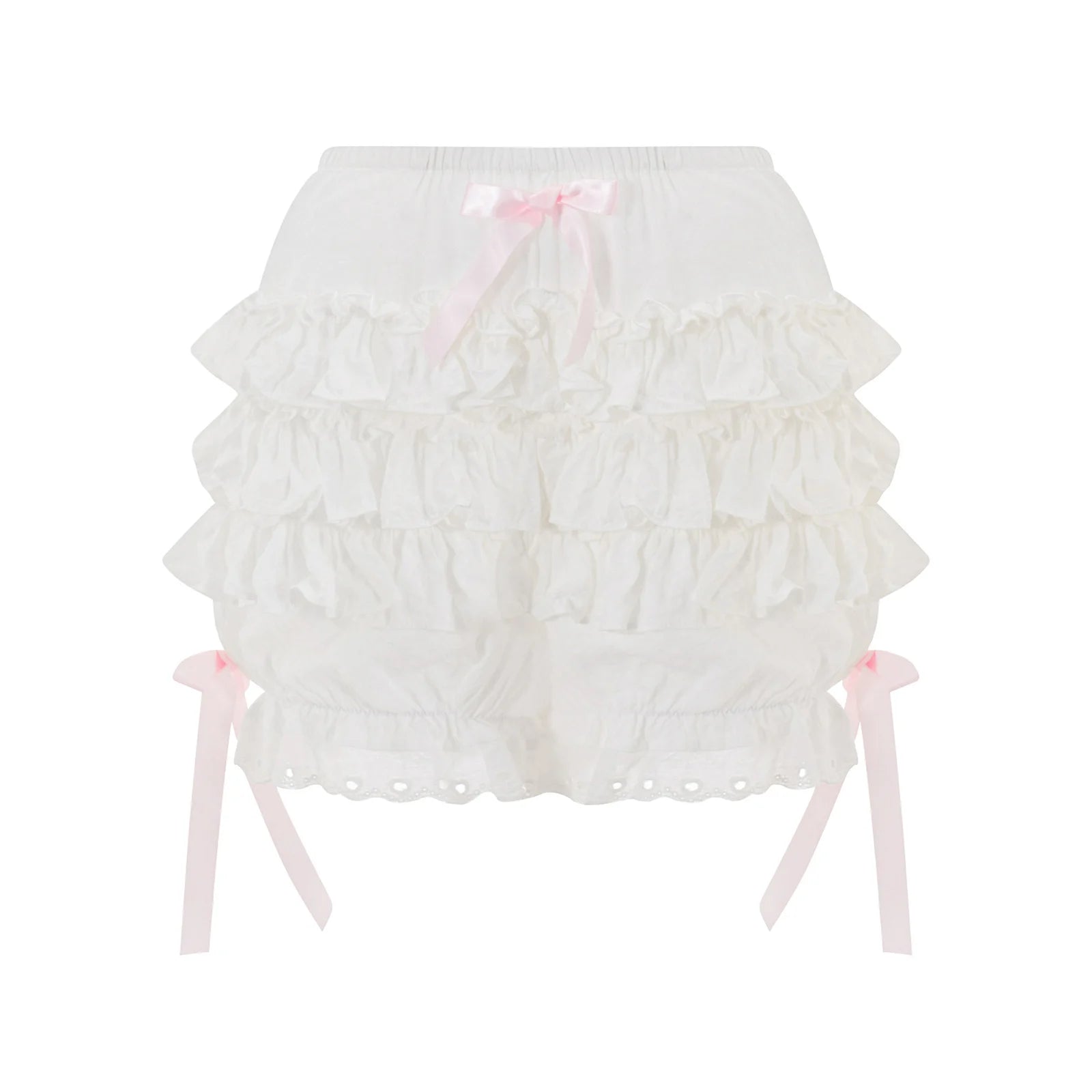 Women s Fashion Bloomers Shorts Lace Trim Layered Ruffle Bowknot Elastic Waist Short Pants Summer Casual Shorts