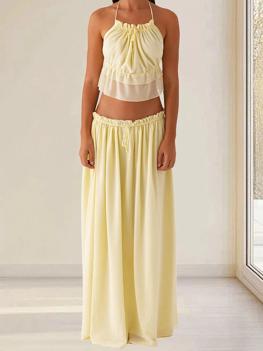 Women s Floral Print Crop Top and High Waisted Maxi Skirt Set for Summer Vacation Beachwear Outfit