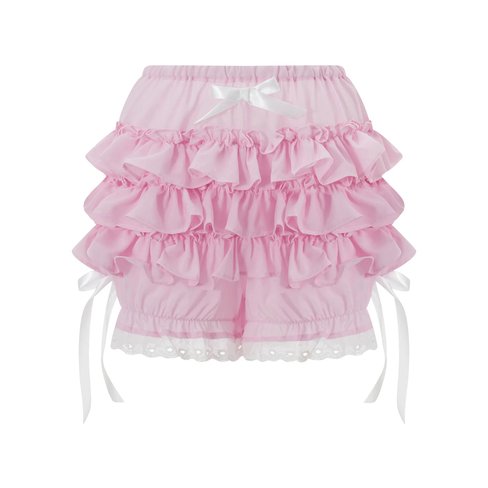 Women s Fashion Bloomers Shorts Lace Trim Layered Ruffle Bowknot Elastic Waist Short Pants Summer Casual Shorts