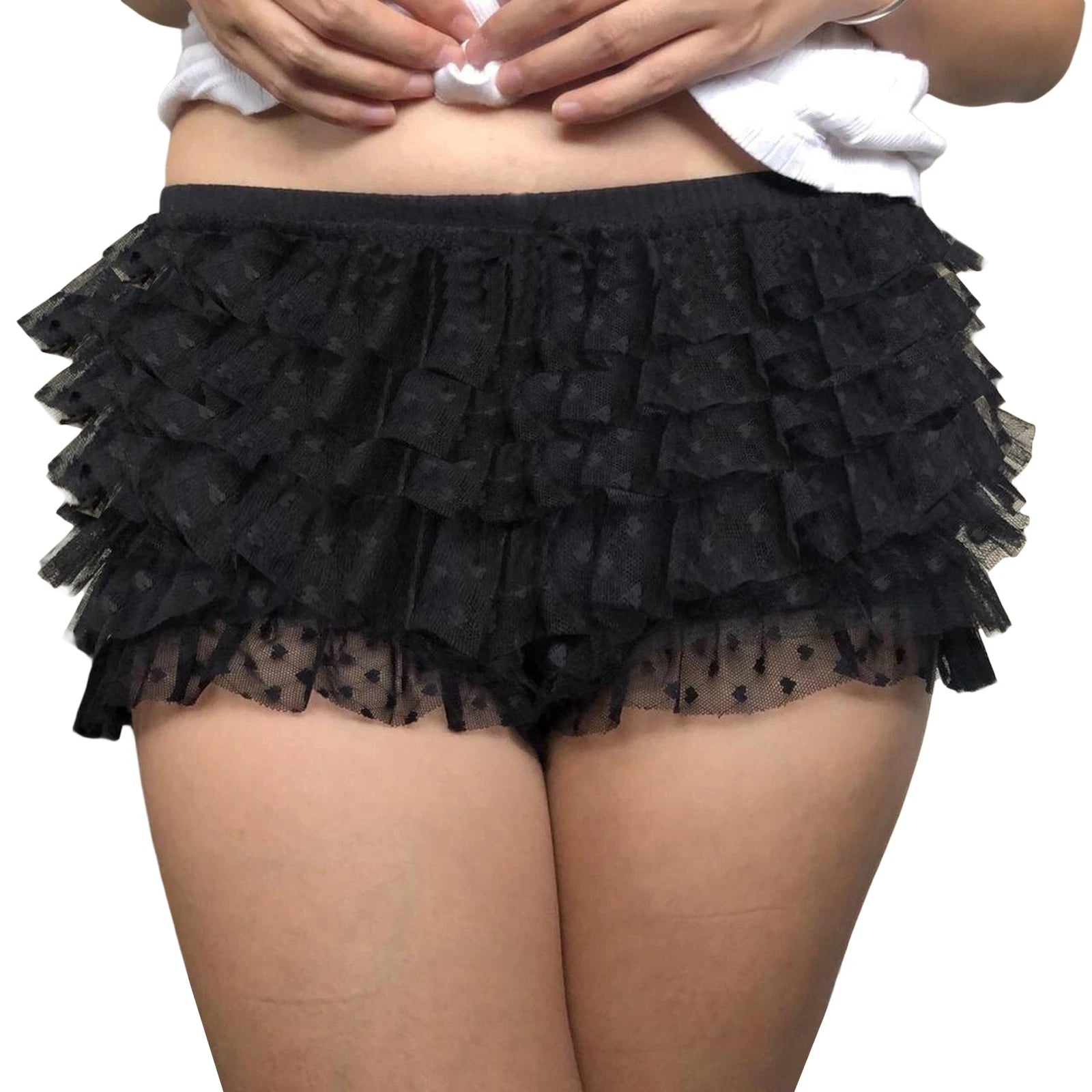 Women s Skorts Shorts Fashion Lace Layered Ruffle Elastic Waist Short Pants Summer Casual Shorts