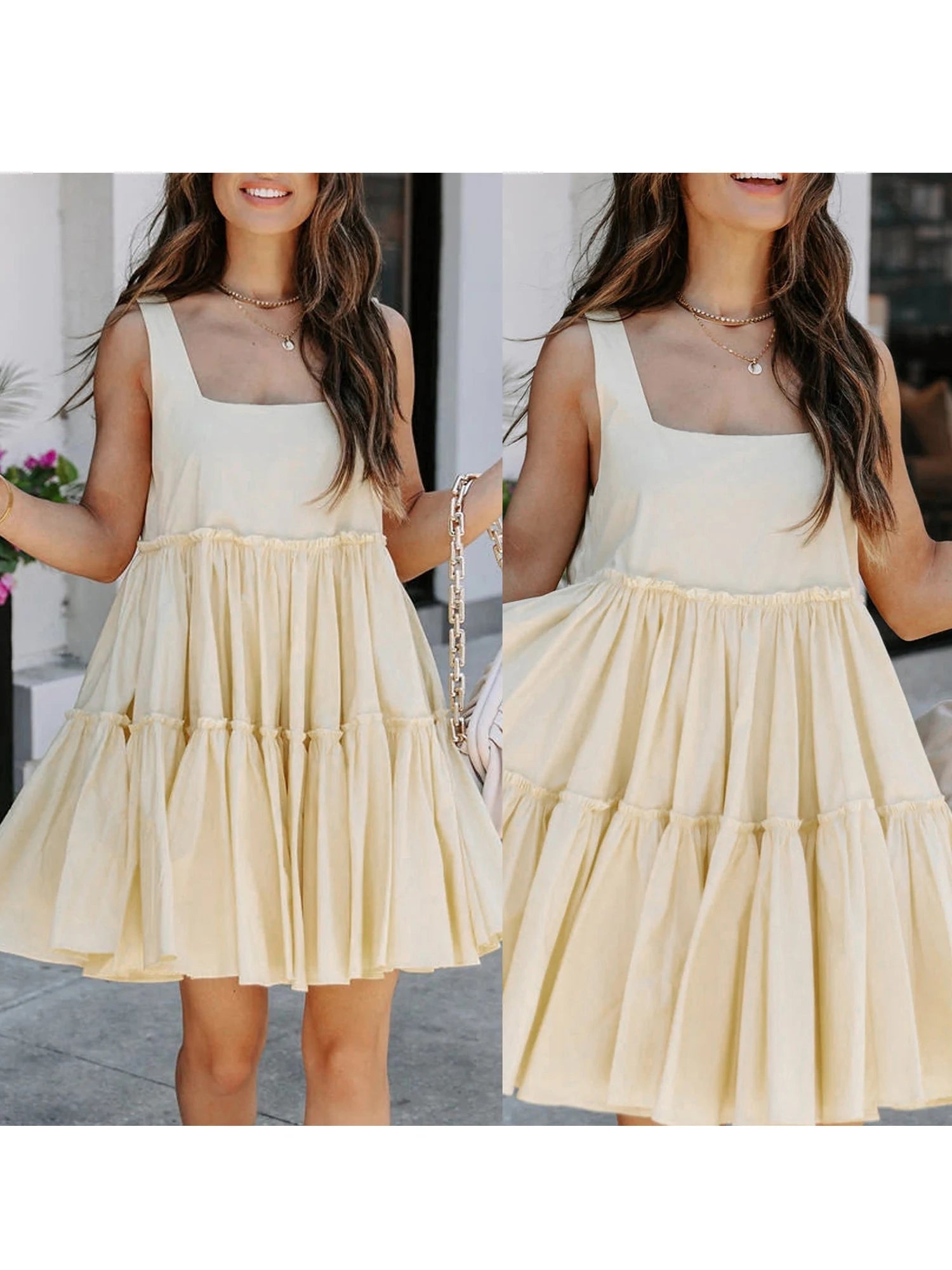 Women s Sleeveless V-Neck Floral Print Ruffle Hem Mini Dress Summer Beach Casual Sundress with Adjustable Straps