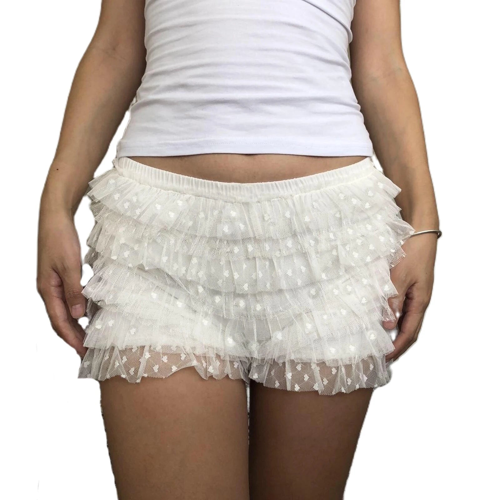 Women s Skorts Shorts Fashion Lace Layered Ruffle Elastic Waist Short Pants Summer Casual Shorts