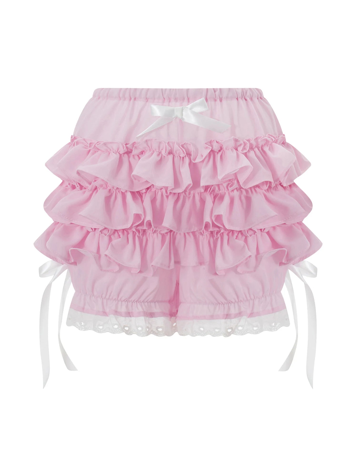 Women s Fashion Bloomers Shorts Lace Trim Layered Ruffle Bowknot Elastic Waist Short Pants Summer Casual Shorts