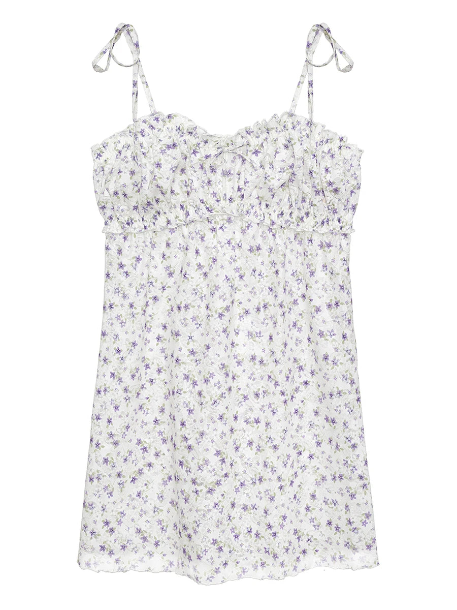 Women Slip Dress Spaghetti Straps Backless Tie-up Floral Mini Dress Summer Dress