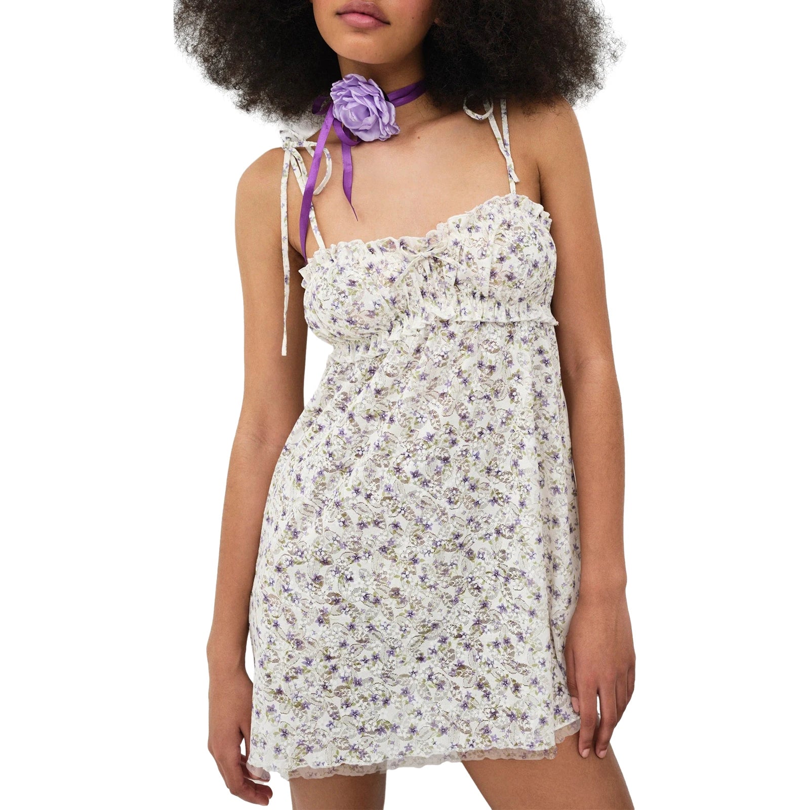 Women Slip Dress Spaghetti Straps Backless Tie-up Floral Mini Dress Summer Dress
