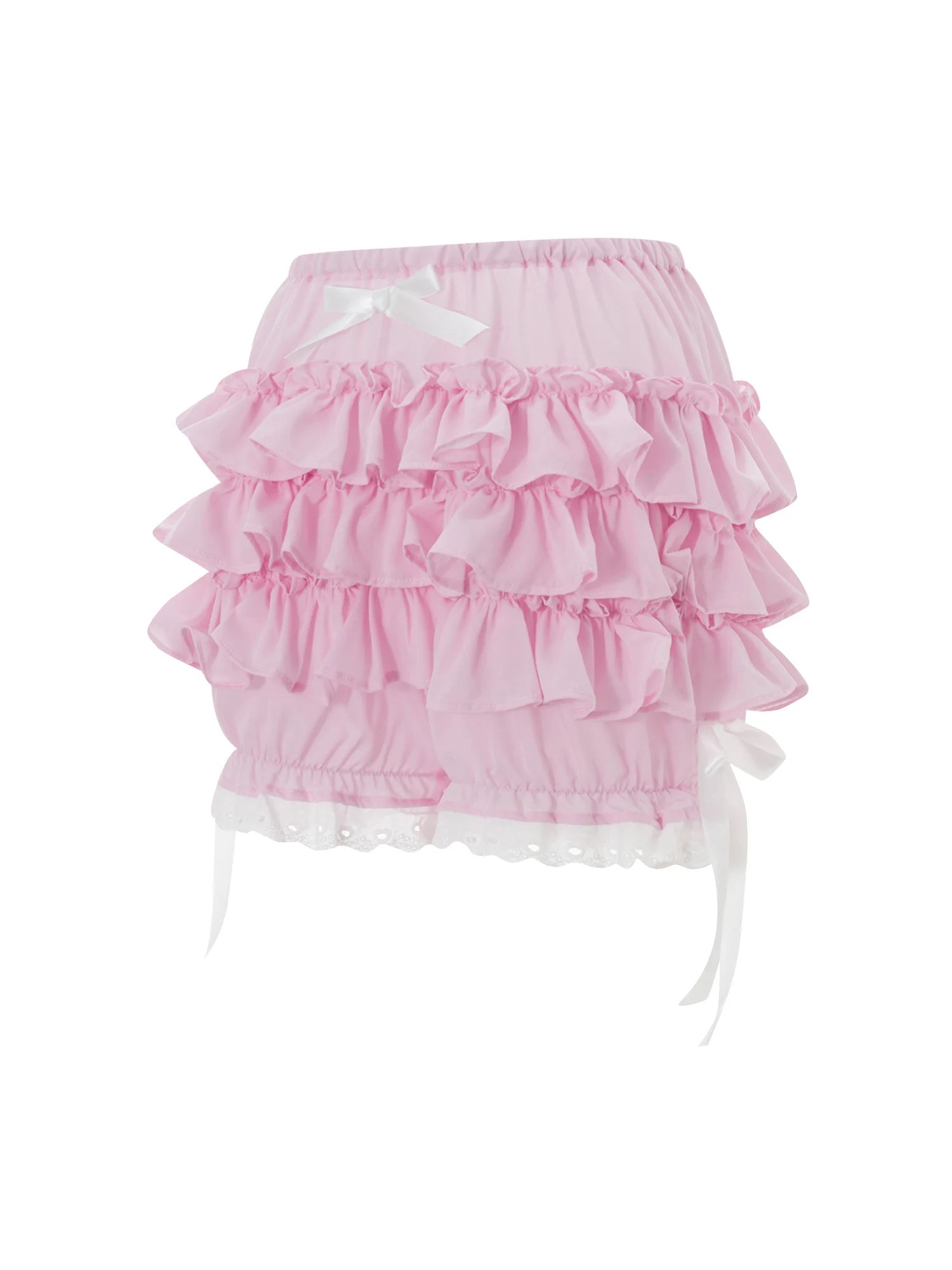 Women s Fashion Bloomers Shorts Lace Trim Layered Ruffle Bowknot Elastic Waist Short Pants Summer Casual Shorts