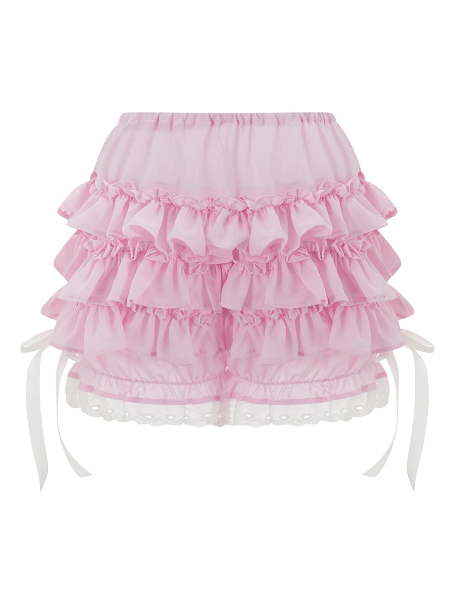 Women s Fashion Bloomers Shorts Lace Trim Layered Ruffle Bowknot Elastic Waist Short Pants Summer Casual Shorts