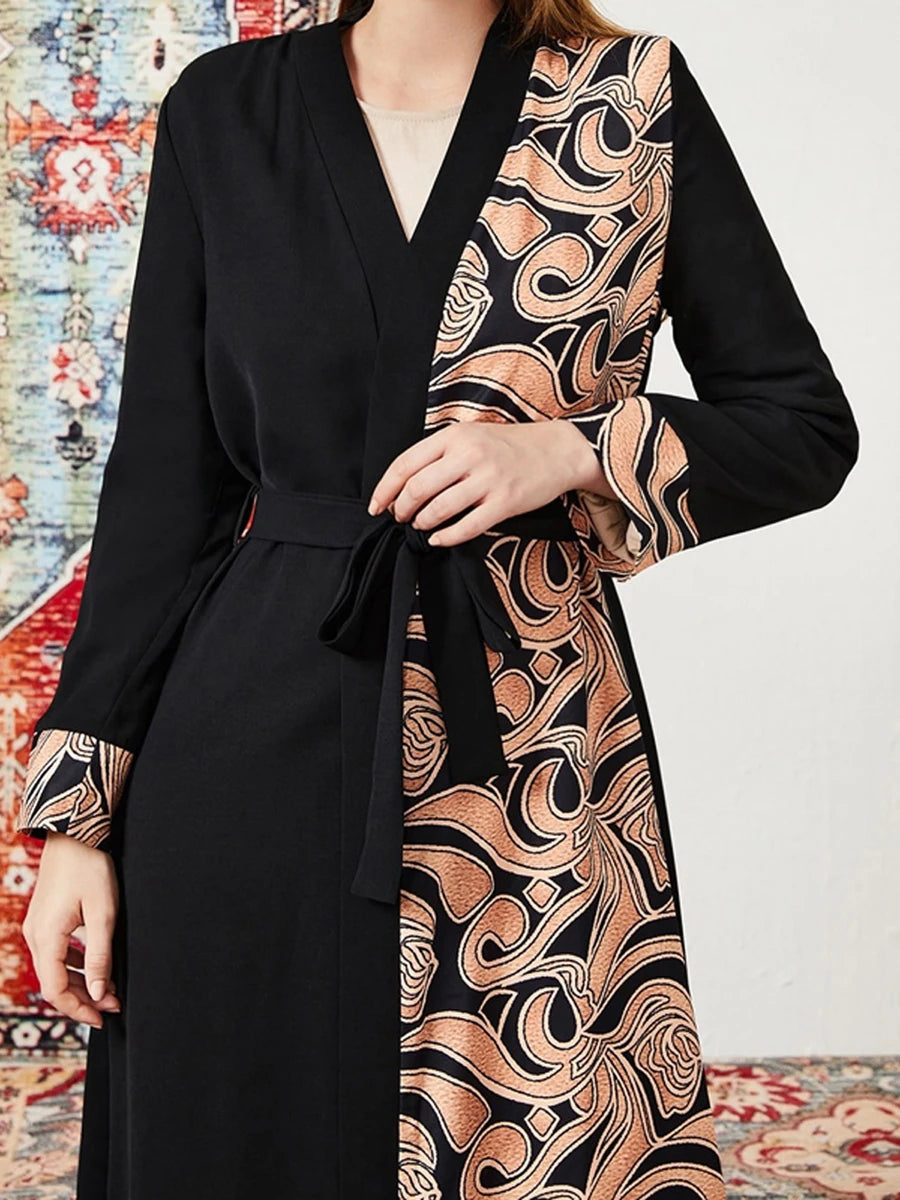 Elegant Floral Print Maxi Dress with Bell Sleeves and Waist Tie for Women Perfect for Any Occasion and Season