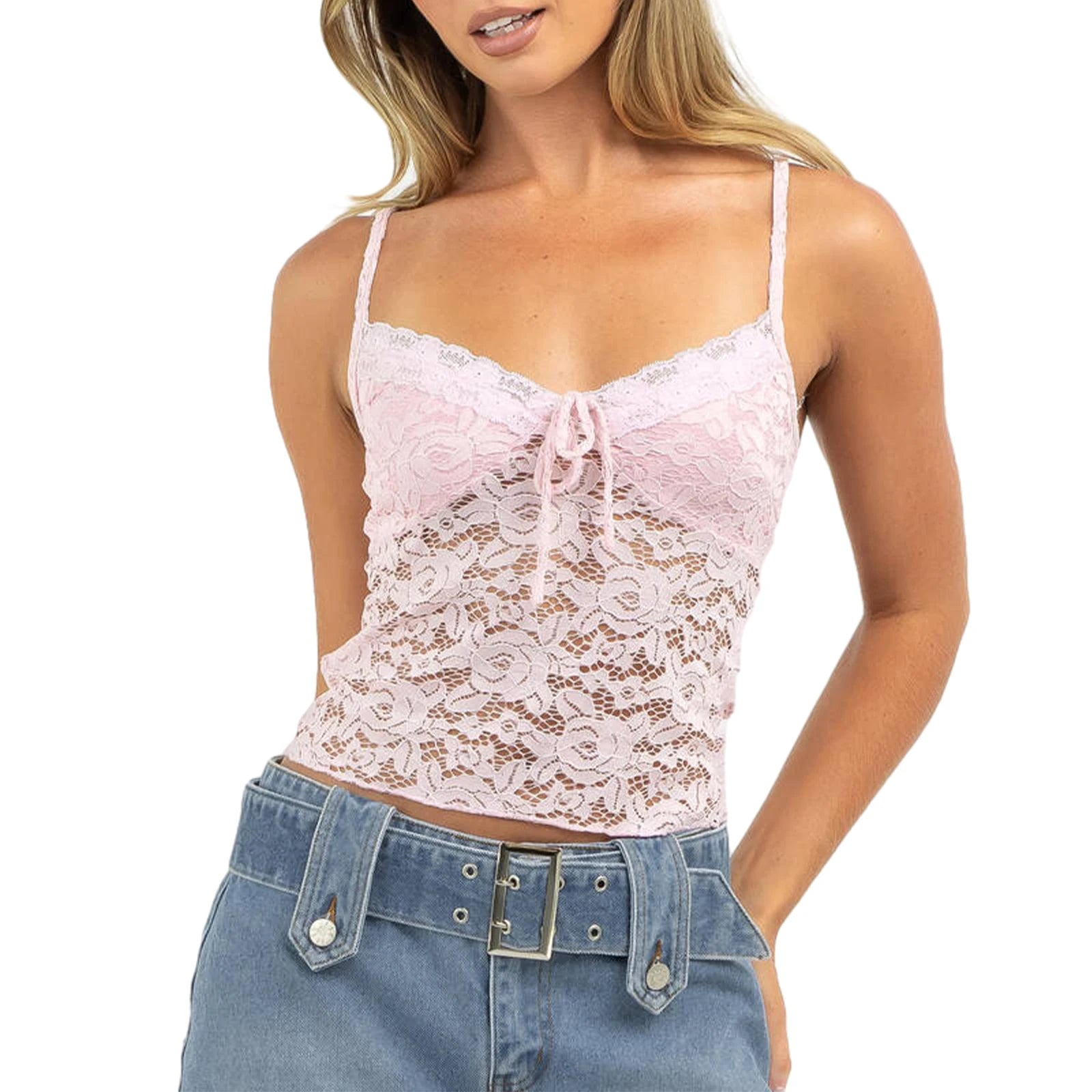 Women Eyelet Lace Camisoles Spaghetti Strap Cami Tops Sleeveless Backless Tank Tops Summer Vests Tops Streetwear